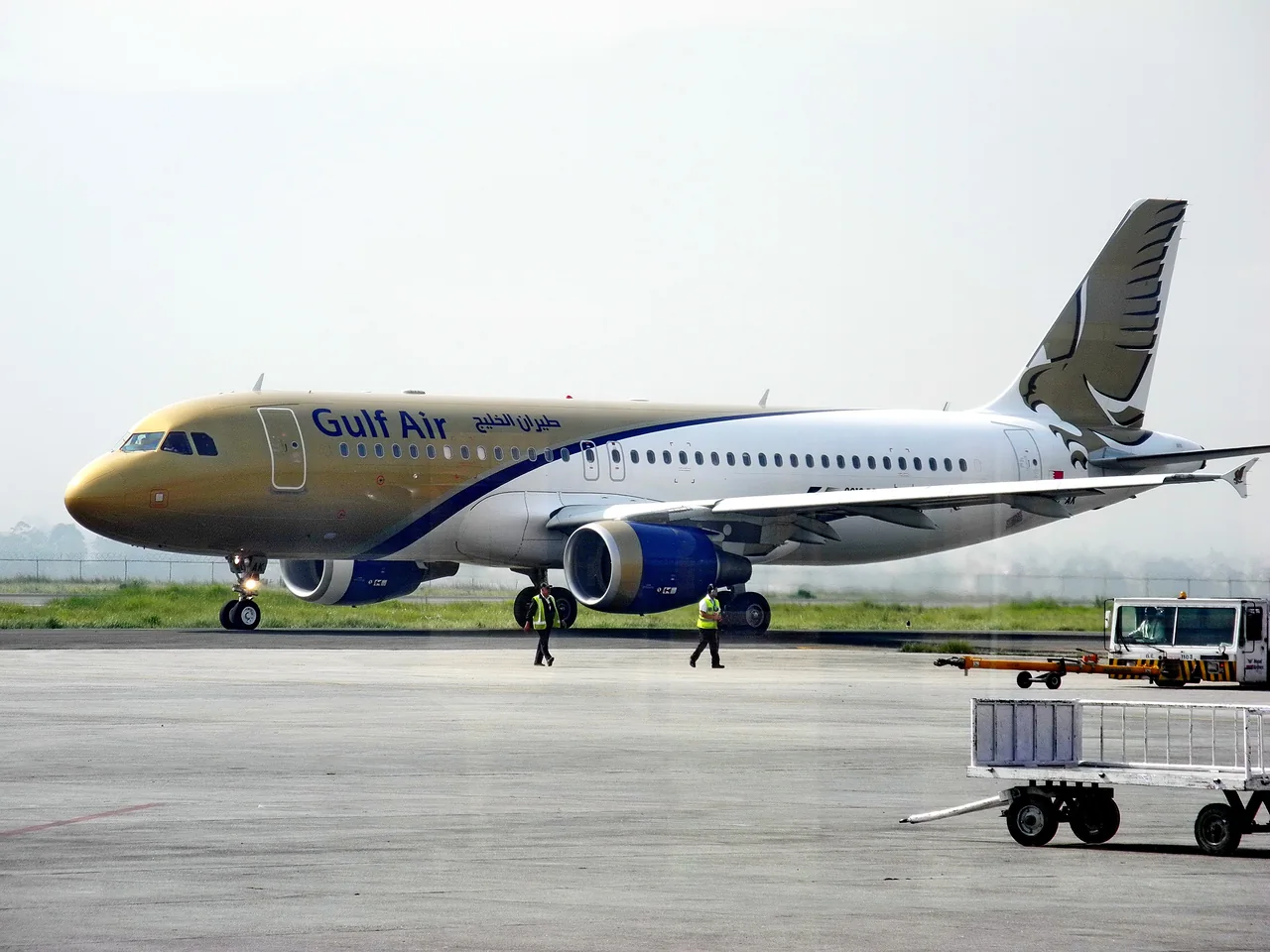 A Gulf Air Airbus A320 on the apron at Kathmandu