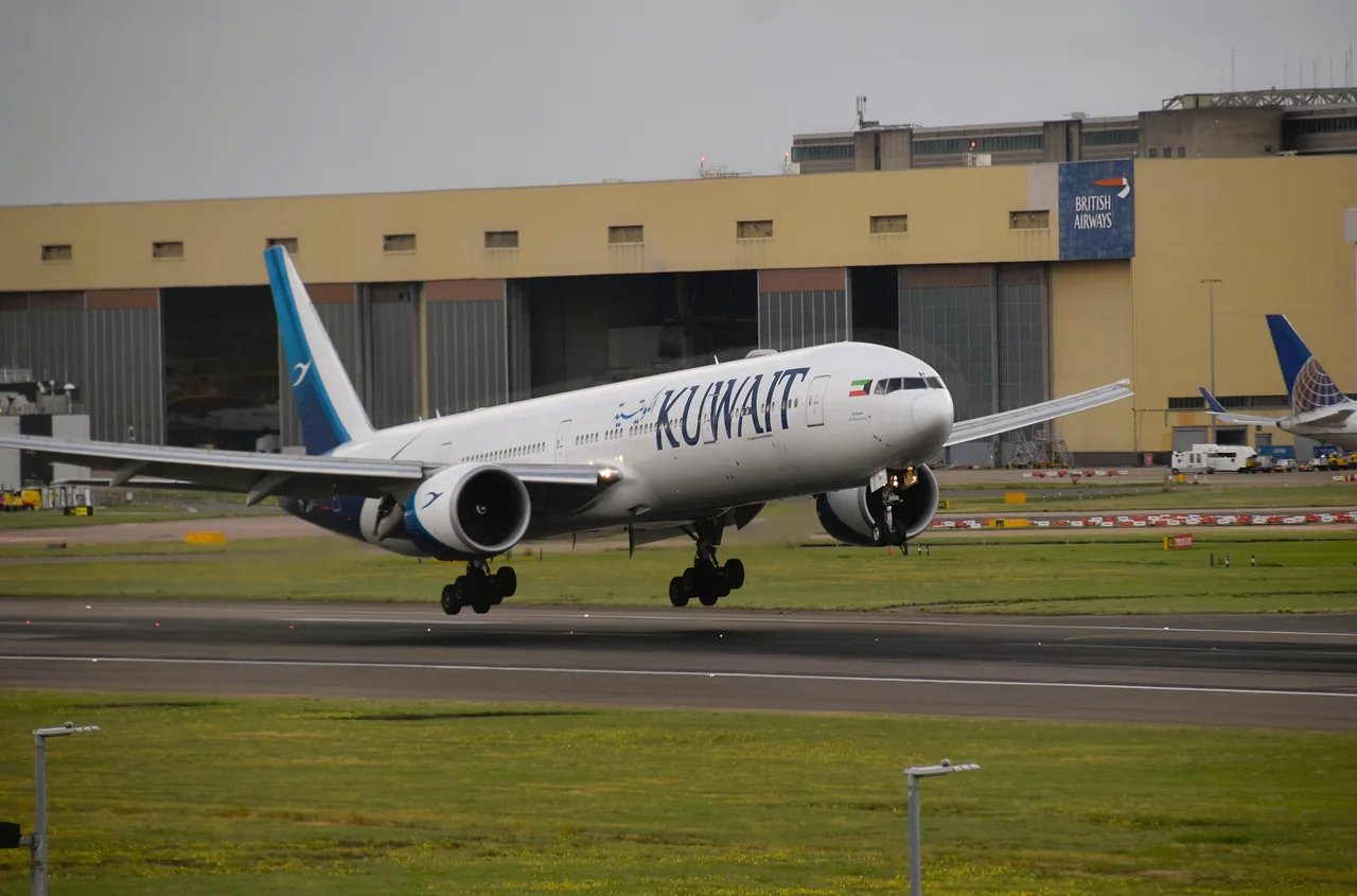 A Kuwait Airways Boeing 777-300ER on the airfield